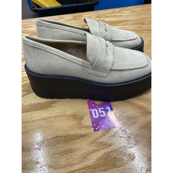 Free People Nico Women's 7 tan Suede Moc Toe Comfort Slip-On Platform Loafers - Picture 6 of 7